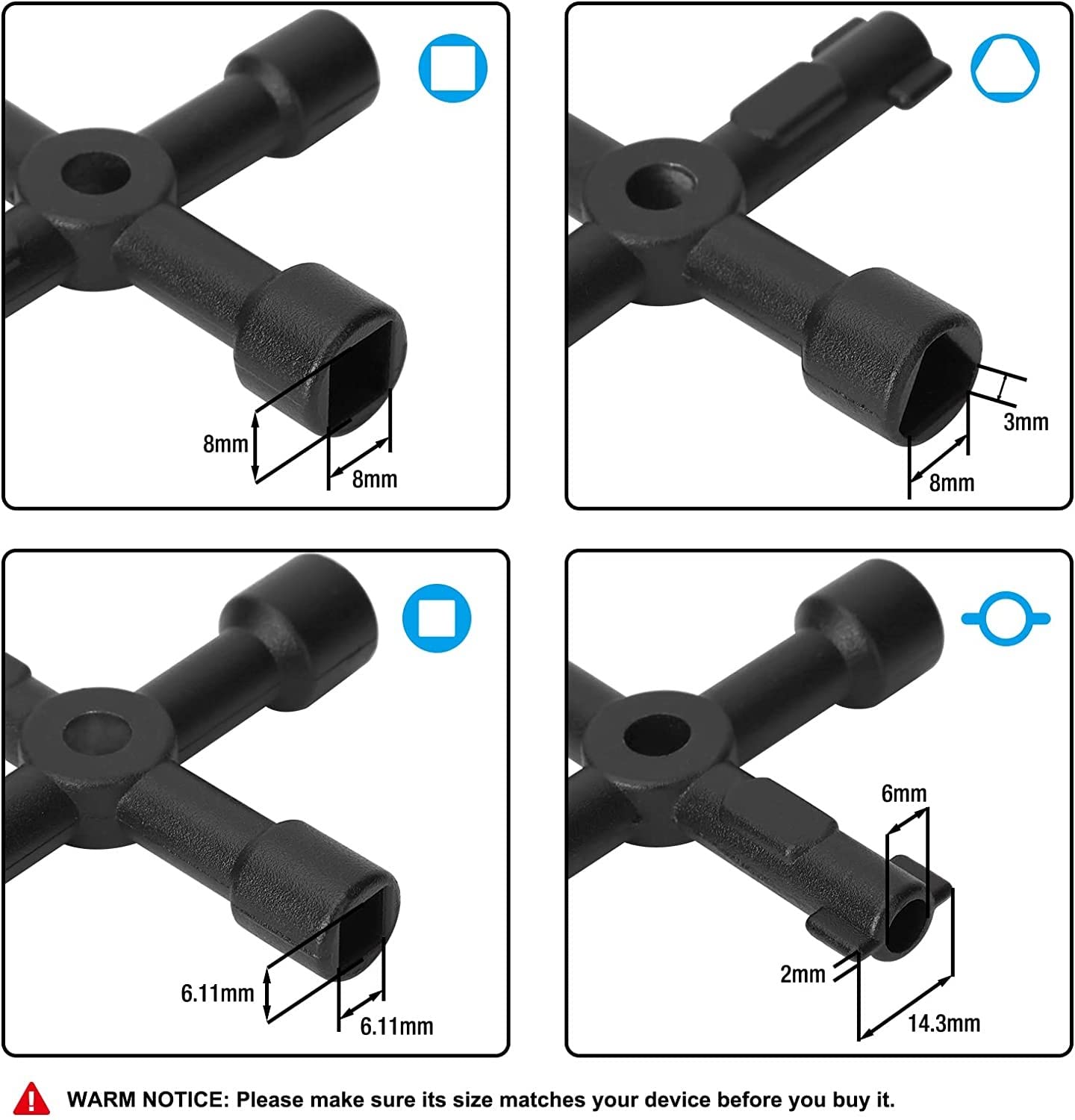 4 Way Utility Key Round End And Fixed Square, 120 X 119 mm