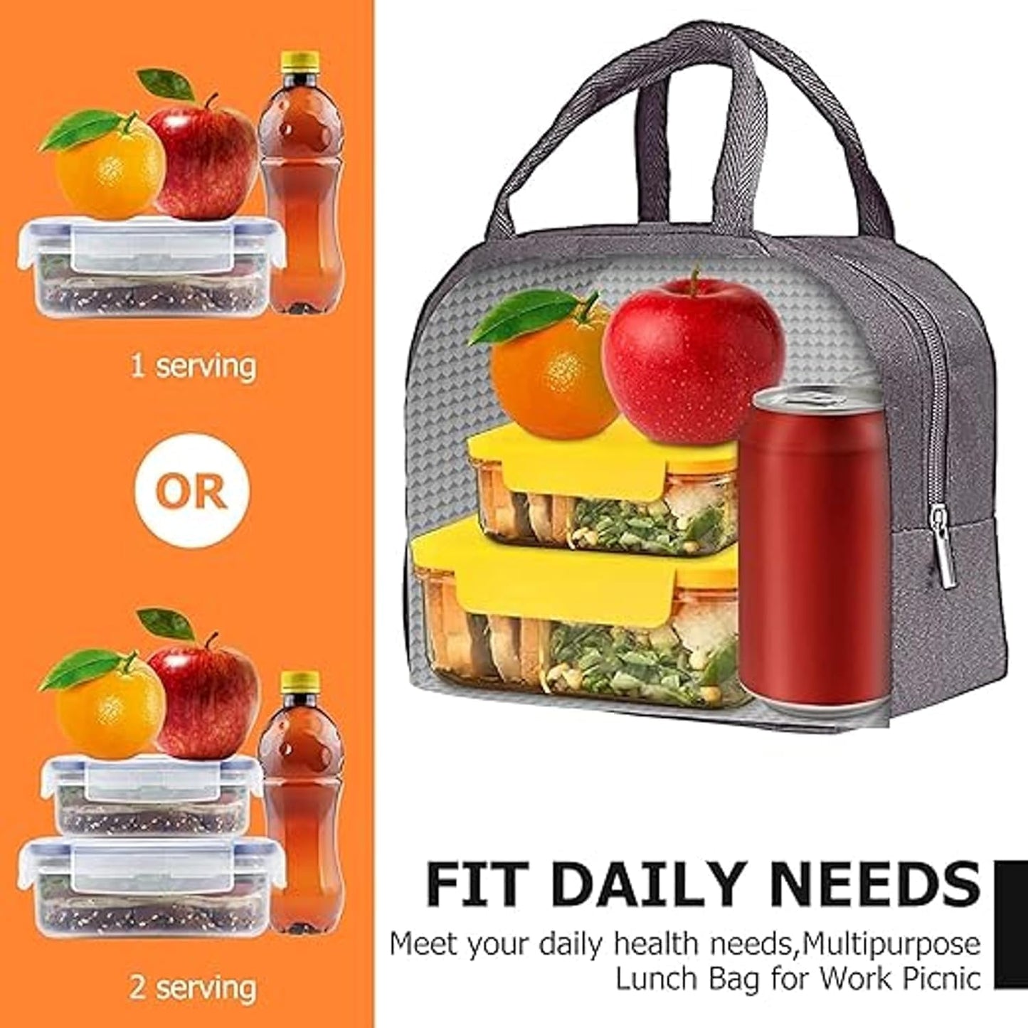 JAMPS Milton Insulated Lunch Bag, Waterproof Leakproof Design, BPA-Free Aluminium Foil Lining (Grey+Blue)