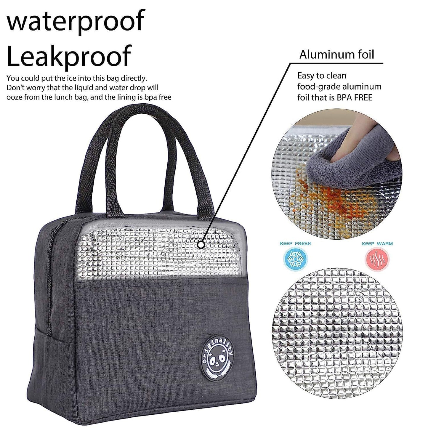 JAMPS Milton Insulated Lunch Bag, Waterproof Leakproof Design, BPA-Free Aluminium Foil Lining (Grey+Blue)