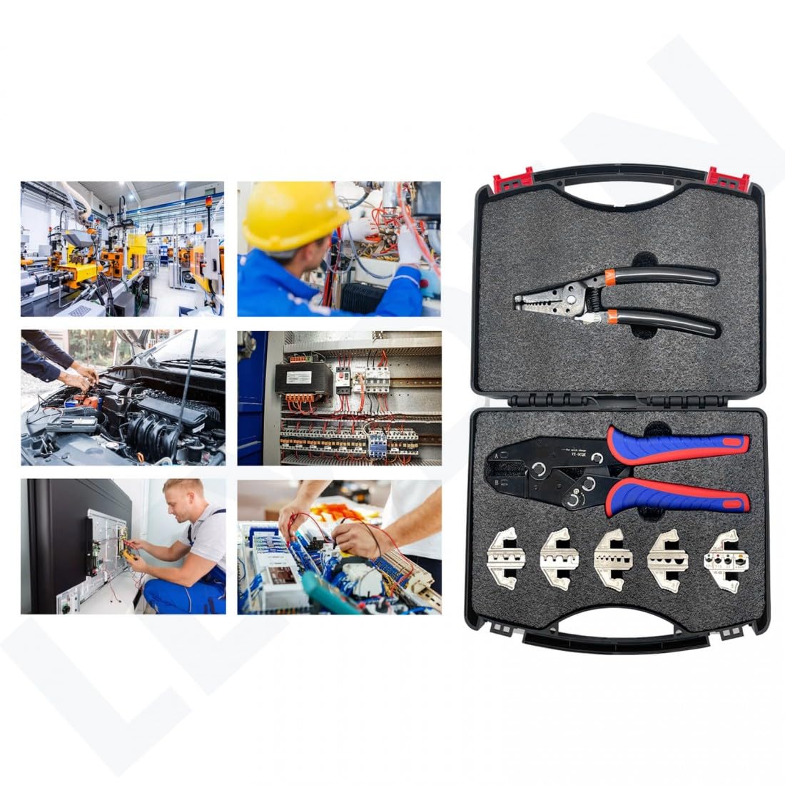 JAINSON INDRA 7-Piece Quick Change Crimping Tool Kit, Ratcheting Wire Stripper, Cable Terminal Crimper Pliers for MC4, Ferrules, Nylon, Insulated/Non-Insulated Terminals, Heat Shrink Connectors