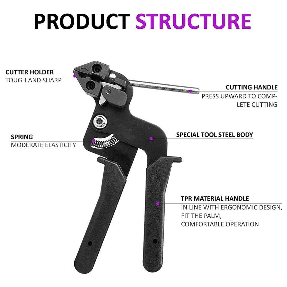 SS Cable Tie Gun Tool Kit, Adjustable Tensioning and Cutting Tool