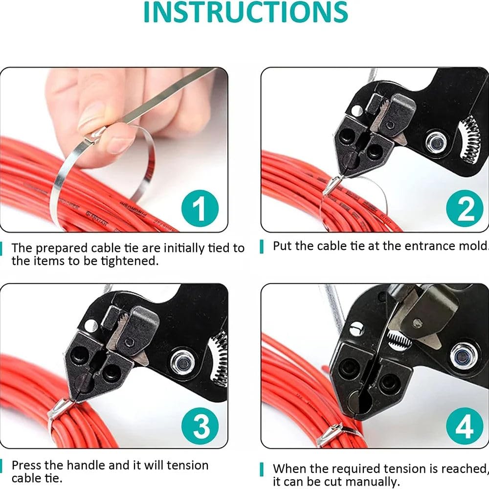 SS Cable Tie Gun Tool Kit, Adjustable Tensioning and Cutting Tool
