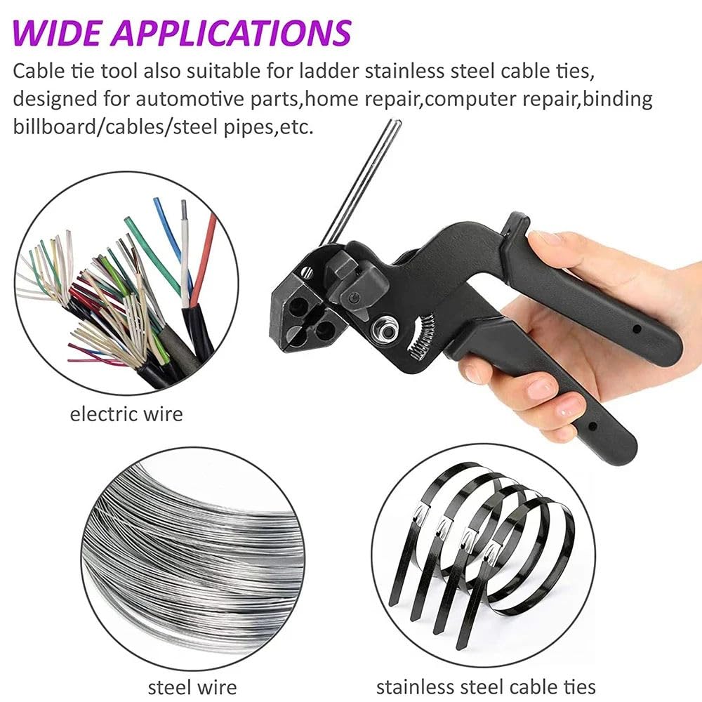 SS Cable Tie Gun Tool Kit, Adjustable Tensioning and Cutting Tool