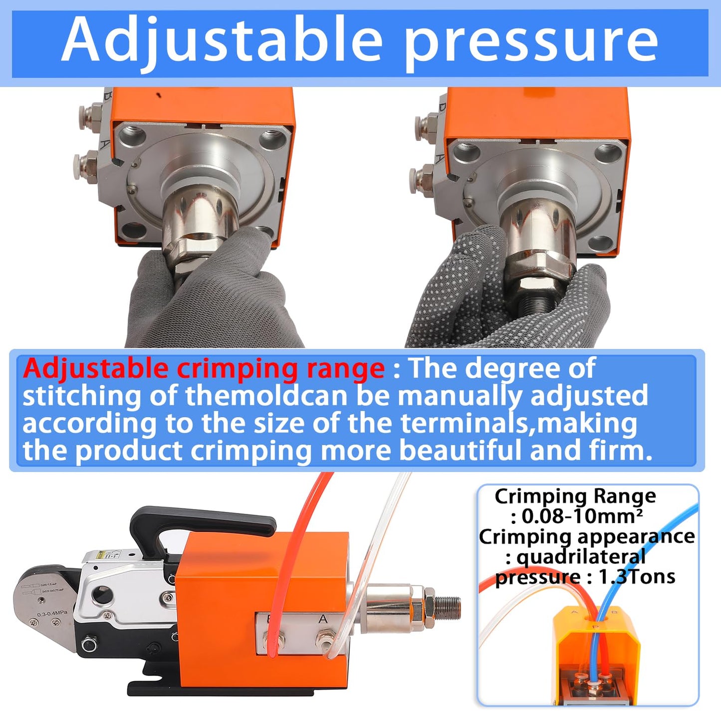 JAINSON VAAYU CHAKRA 6 Pneumatic Crimping Tool Air Powered Wire Machine Up To Crimper Plier Terminals 1.3T Powerful Output 0.5-0.7Mpa 6Feet Hose Fit Ferrule Awg28-7 AM 6-4 0.08-10mm²