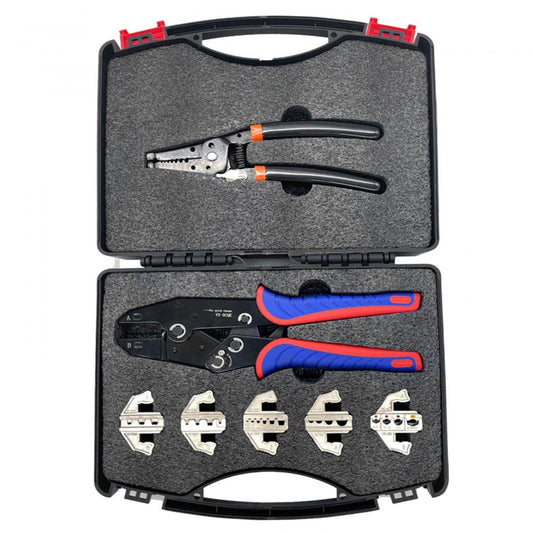 JAINSON INDRA 7-Piece Quick Change Crimping Tool Kit, Ratcheting Wire Stripper, Cable Terminal Crimper Pliers for MC4, Ferrules, Nylon, Insulated/Non-Insulated Terminals, Heat Shrink Connectors