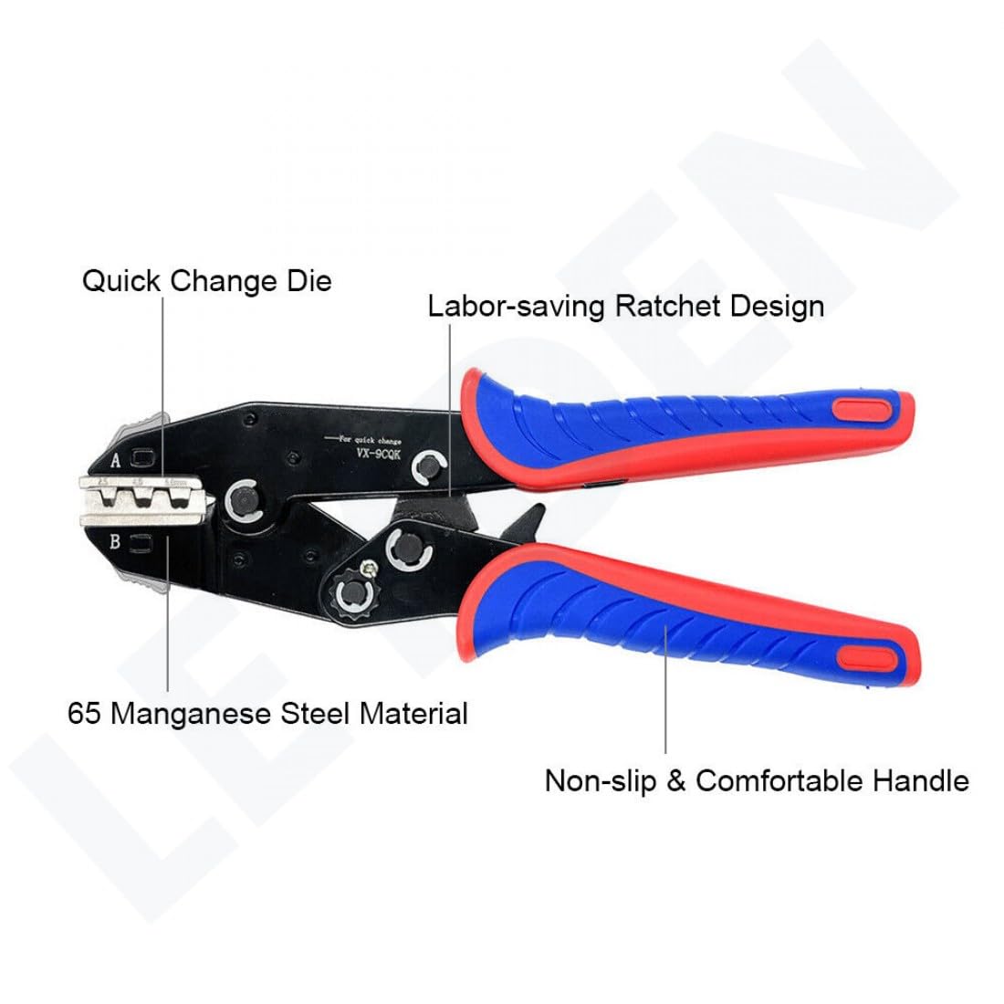 JAINSON INDRA 7-Piece Quick Change Crimping Tool Kit, Ratcheting Wire Stripper, Cable Terminal Crimper Pliers for MC4, Ferrules, Nylon, Insulated/Non-Insulated Terminals, Heat Shrink Connectors