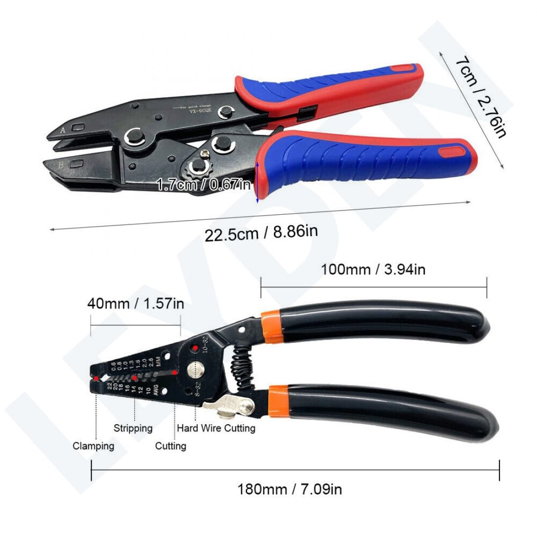 JAINSON INDRA 7-Piece Quick Change Crimping Tool Kit, Ratcheting Wire Stripper, Cable Terminal Crimper Pliers for MC4, Ferrules, Nylon, Insulated/Non-Insulated Terminals, Heat Shrink Connectors
