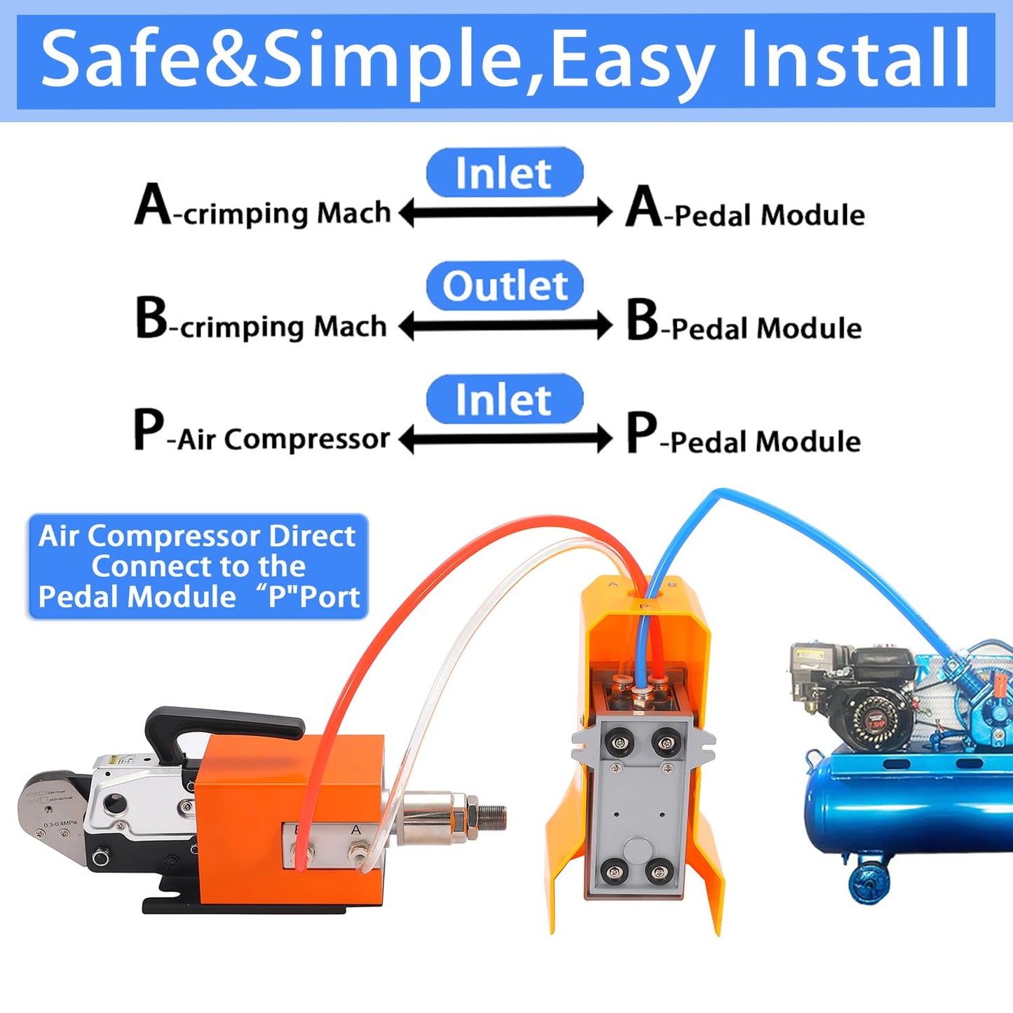 JAINSON VAAYU CHAKRA 6 Pneumatic Crimping Tool Air Powered Wire Machine Up To Crimper Plier Terminals 1.3T Powerful Output 0.5-0.7Mpa 6Feet Hose Fit Ferrule Awg28-7 AM 6-4 0.08-10mm²