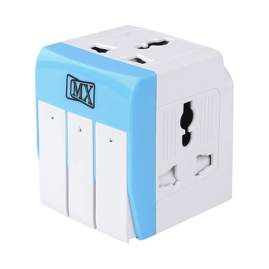 MX -4006 3 PIN 3 Way Universal Multi Plug with Individual Switch (Multicolour)