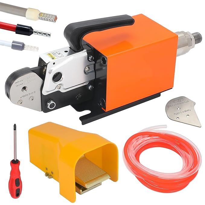 JAINSON VAAYU CHAKRA 6 Pneumatic Crimping Tool Air Powered Wire Machine Up To Crimper Plier Terminals 1.3T Powerful Output 0.5-0.7Mpa 6Feet Hose Fit Ferrule Awg28-7 AM 6-4 0.08-10mm²